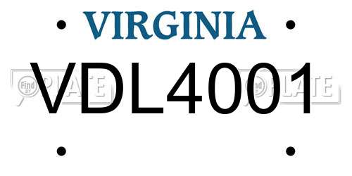 VDL4001 Virginia License Plate