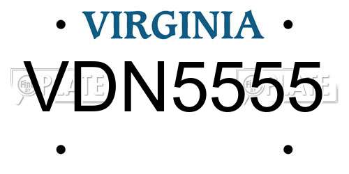 VDN5555 Virginia License Plate