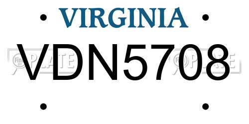 VDN5708 Virginia License Plate