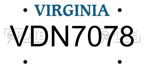 VDN7078 Virginia License Plate