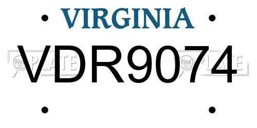 VDR9074 Virginia License Plate