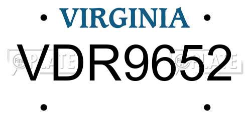 VDR9652 Virginia License Plate