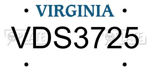 VDS3725 Virginia License Plate