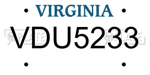 VDU5233 Virginia License Plate