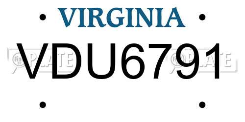 VDU6791 Virginia License Plate