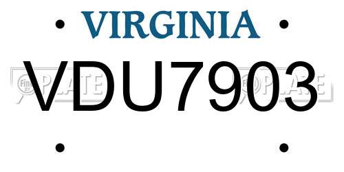 VDU7903 Virginia License Plate