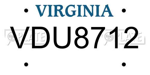 VDU8712 Virginia License Plate