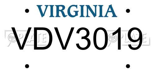 VDV3019 Virginia License Plate