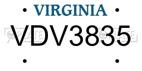 VDV3835 Virginia License Plate