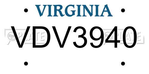 VDV3940 Virginia License Plate