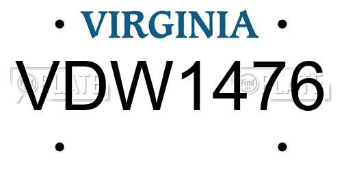 VDW1476 Virginia License Plate
