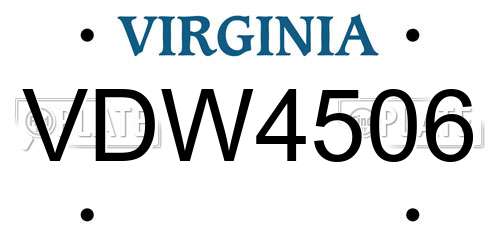 VDW4506 Virginia License Plate