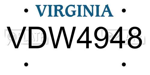 VDW4948 Virginia License Plate