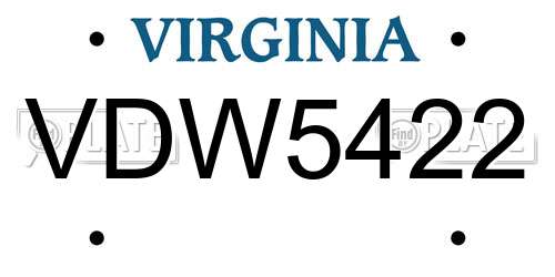 VDW5422 Virginia License Plate