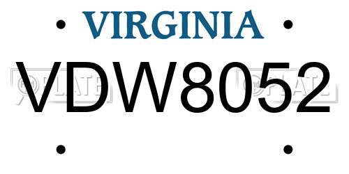 VDW8052 Virginia License Plate