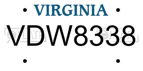 VDW8338 Virginia License Plate