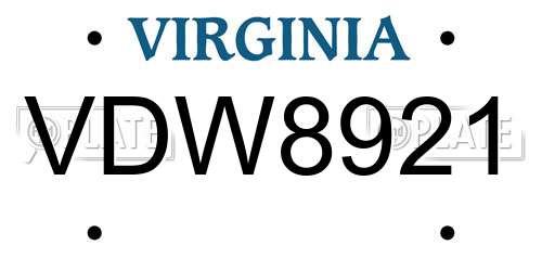 VDW8921 Virginia License Plate