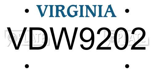 VDW9202 Virginia License Plate