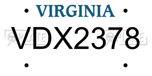 VDX2378 Virginia License Plate