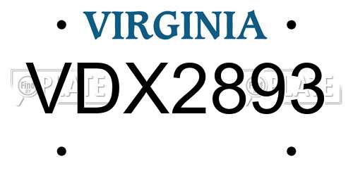VDX2893 Virginia License Plate