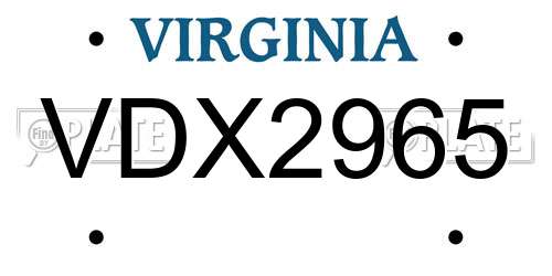 VDX2965 Virginia License Plate