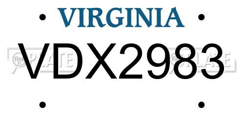 VDX2983 Virginia License Plate