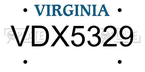 VDX5329 Virginia License Plate