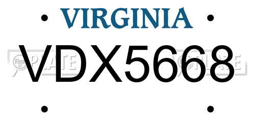 VDX5668 Virginia License Plate