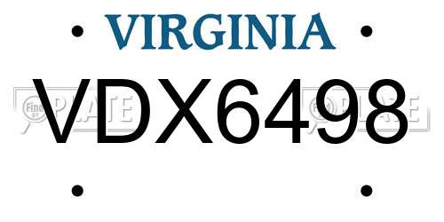 VDX6498 Virginia License Plate