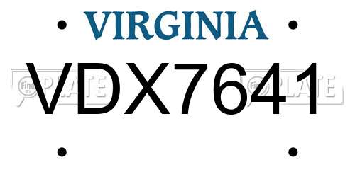 VDX7641 Virginia License Plate