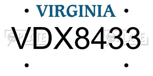 VDX8433 Virginia License Plate