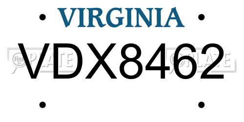VDX8462 Virginia License Plate