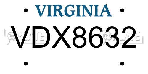 VDX8632 Virginia License Plate