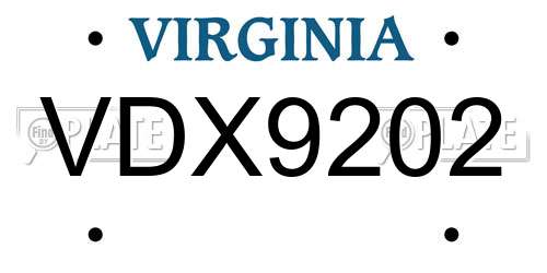 VDX9202 Virginia License Plate