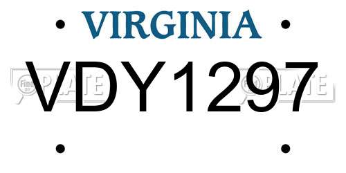 VDY1297 Virginia License Plate