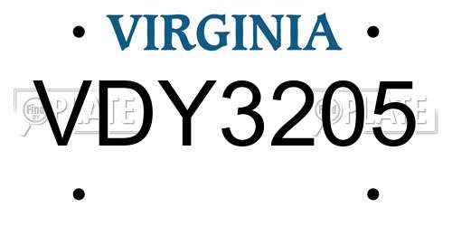 VDY3205 Virginia License Plate