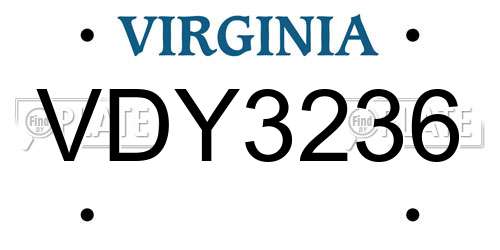 VDY3236 Virginia License Plate