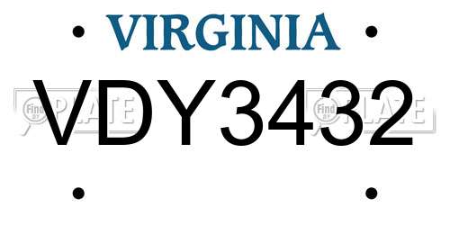 VDY3432 Virginia License Plate