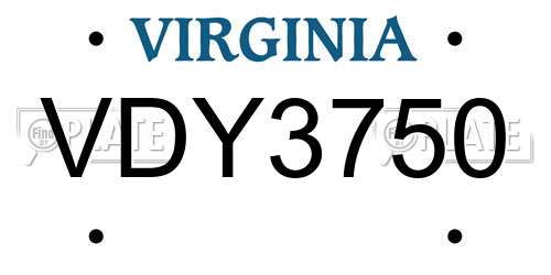 VDY3750 Virginia License Plate
