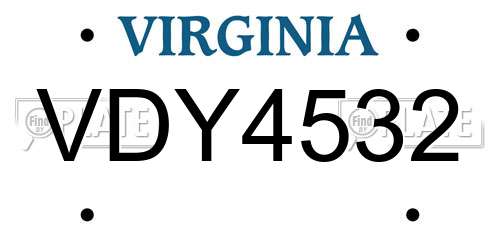 VDY4532 Virginia License Plate