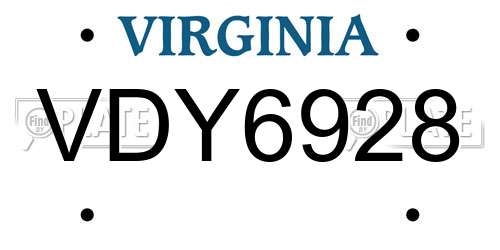 VDY6928 Virginia License Plate