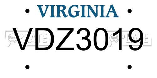 VDZ3019 Virginia License Plate