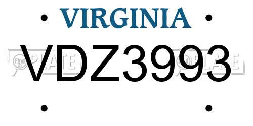 VDZ3993 Virginia License Plate
