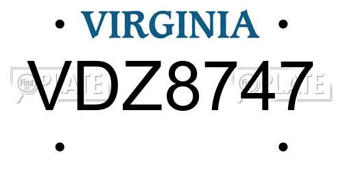 VDZ8747 Virginia License Plate