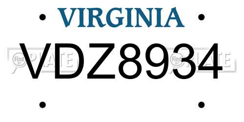 VDZ8934 Virginia License Plate