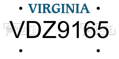 VDZ9165 Virginia License Plate