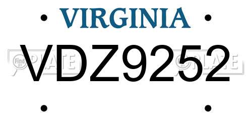 VDZ9252 Virginia License Plate