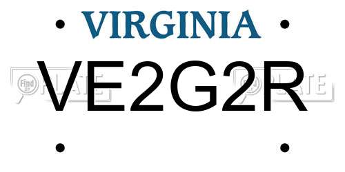 VE2G2R Virginia License Plate
