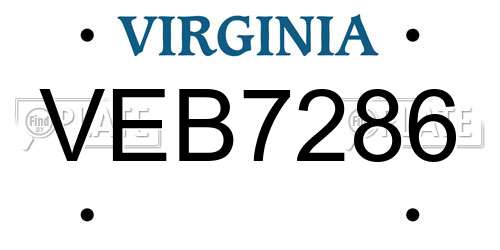 VEB7286 Virginia License Plate