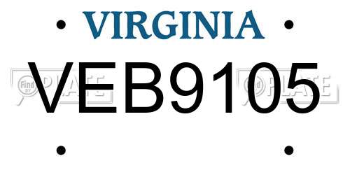 VEB9105 Virginia License Plate